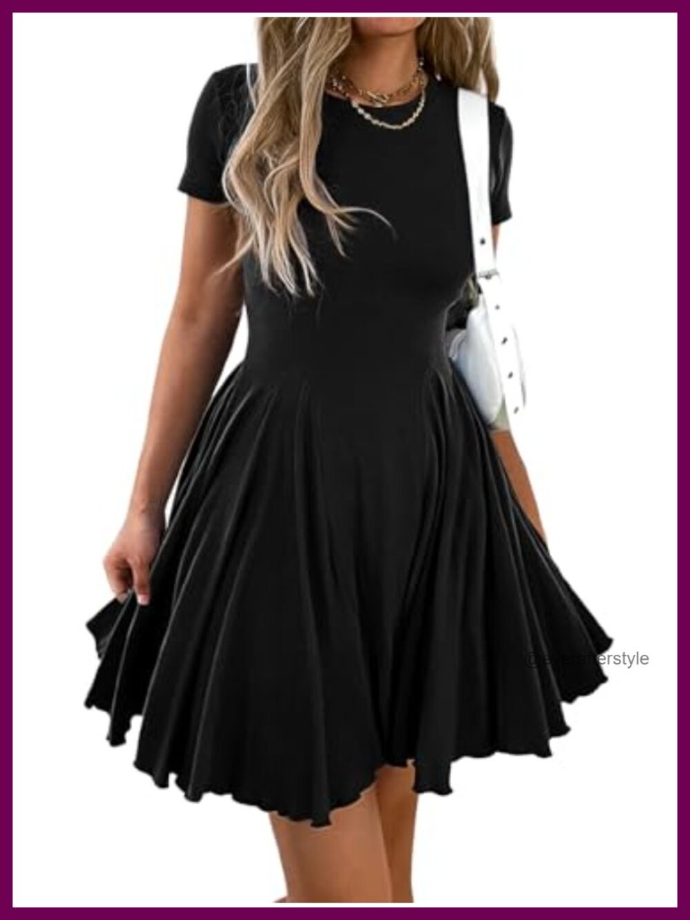 Women's Crewneck Fit and Flare Swing Mini Dress Short Sleeve Skater Sundress